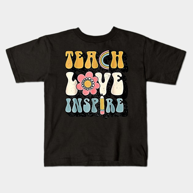 Back To School Teach Inspire Retro Teachers Women Kids T-Shirt by everetto